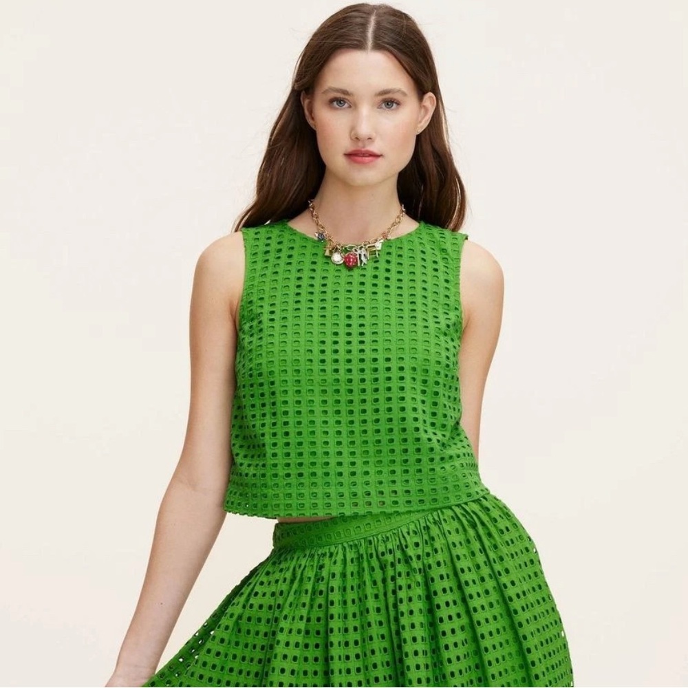 kate spade Eyelet Sleeveless Crop Tank in Bright Green